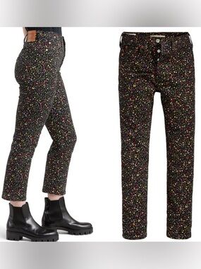 Levi's Wedgie Straight Secret Garden Black Floral Ankle High Waist Jeans Size 31